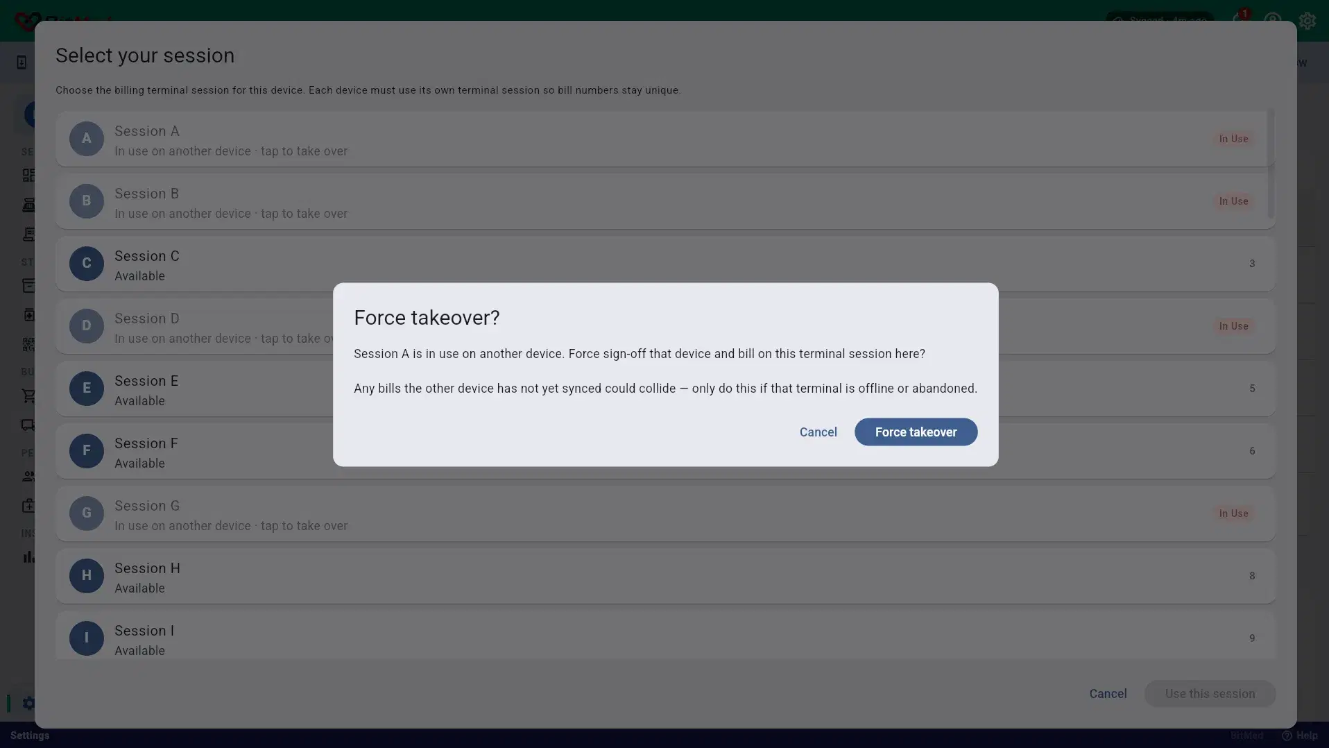 Force takeover confirmation