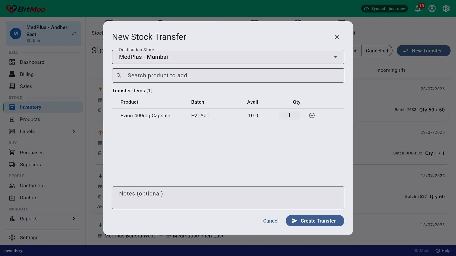 Creating a transfer