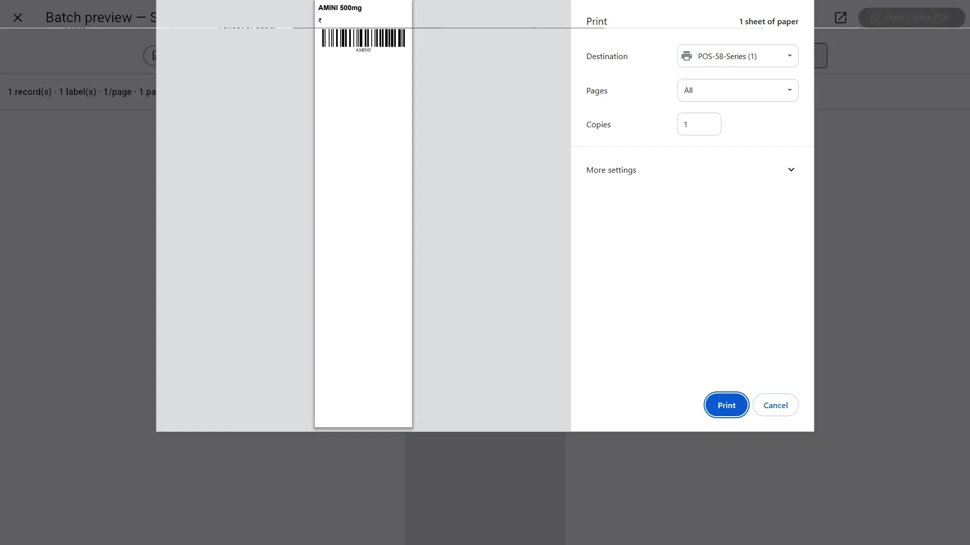 Print dialog settings