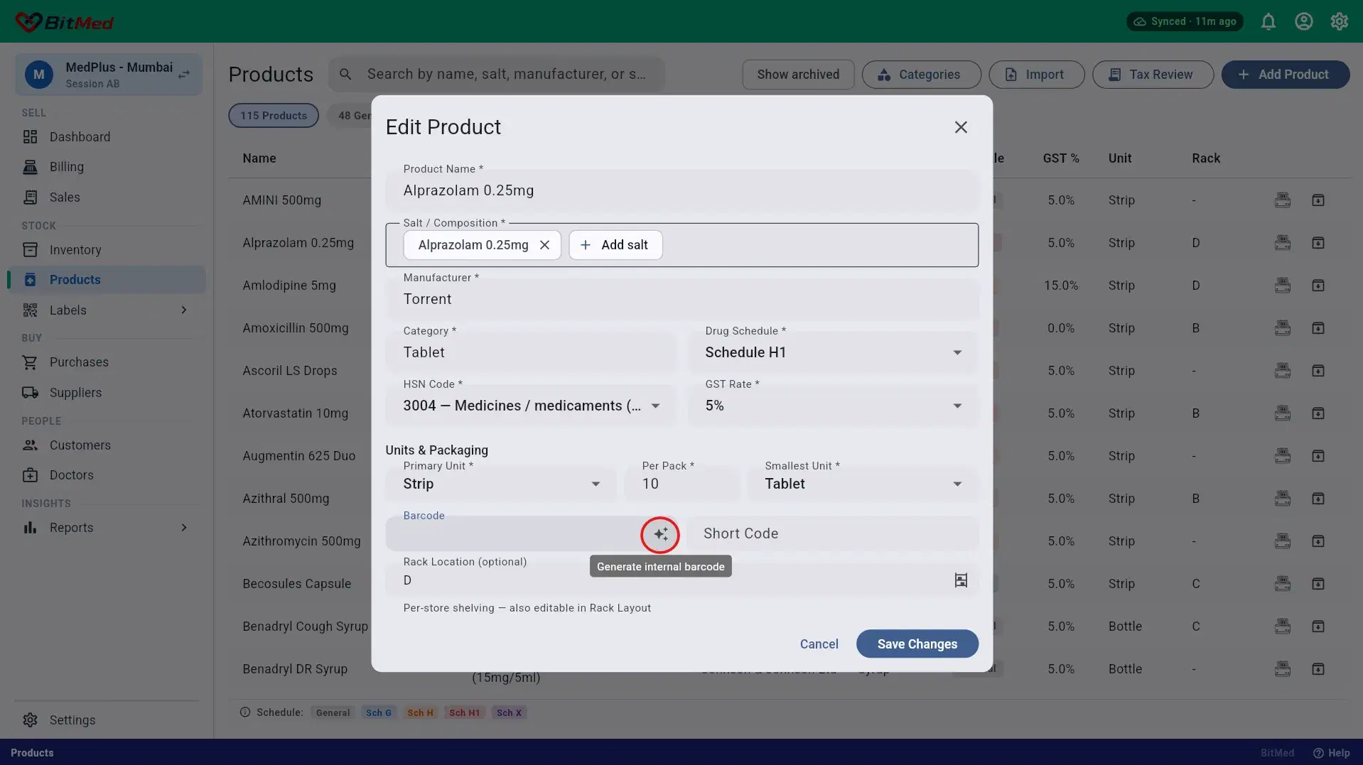 Generate internal barcode