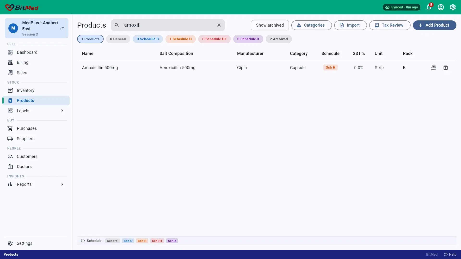 Saved product row