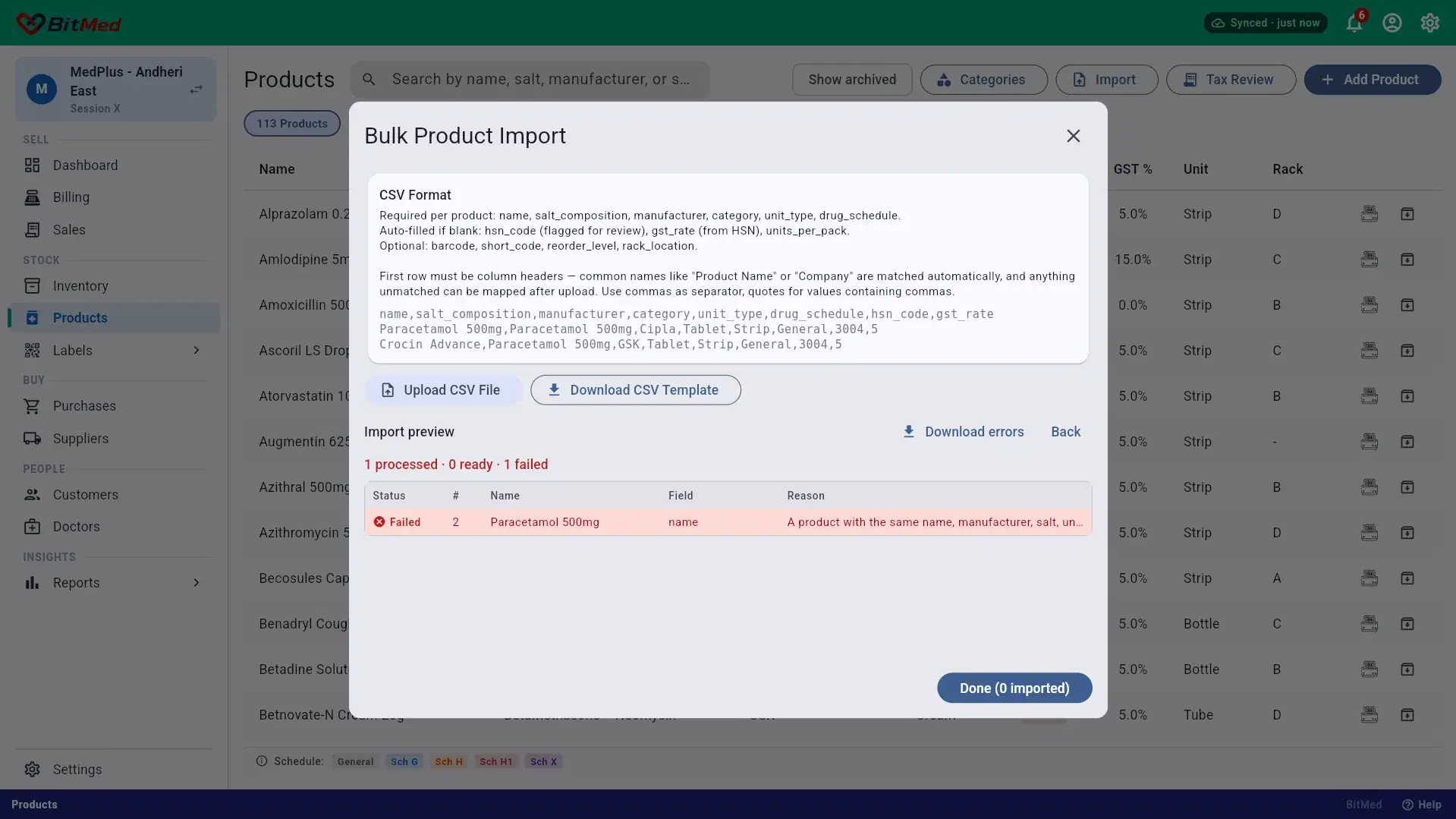 Row errors report